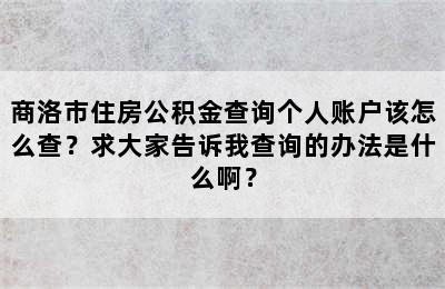 商洛市住房公积金查询个人账户该怎么查？求大家告诉我查询的办法是什么啊？