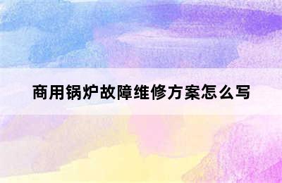 商用锅炉故障维修方案怎么写