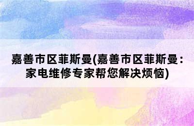 嘉善市区菲斯曼(嘉善市区菲斯曼：家电维修专家帮您解决烦恼)