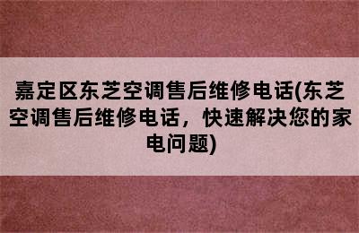 嘉定区东芝空调售后维修电话(东芝空调售后维修电话，快速解决您的家电问题)