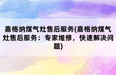 嘉格纳煤气灶售后服务(嘉格纳煤气灶售后服务：专家维修，快速解决问题)