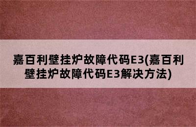 嘉百利壁挂炉故障代码E3(嘉百利壁挂炉故障代码E3解决方法)