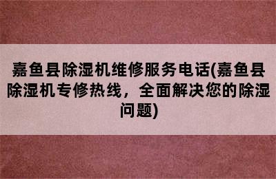 嘉鱼县除湿机维修服务电话(嘉鱼县除湿机专修热线，全面解决您的除湿问题)