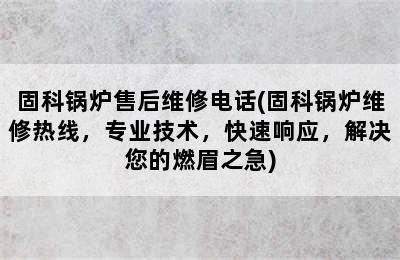 固科锅炉售后维修电话(固科锅炉维修热线，专业技术，快速响应，解决您的燃眉之急)