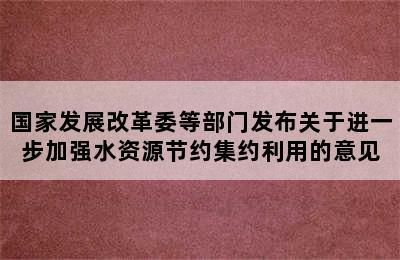 国家发展改革委等部门发布关于进一步加强水资源节约集约利用的意见