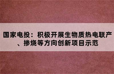 国家电投：积极开展生物质热电联产、掺烧等方向创新项目示范