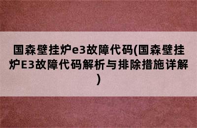 国森壁挂炉e3故障代码(国森壁挂炉E3故障代码解析与排除措施详解)