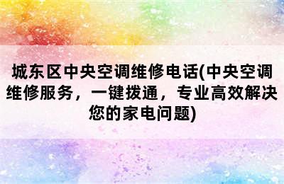 城东区中央空调维修电话(中央空调维修服务，一键拨通，专业高效解决您的家电问题)