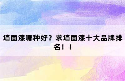 墙面漆哪种好？求墙面漆十大品牌排名！！