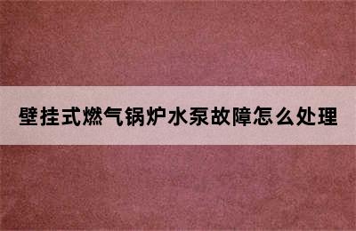 壁挂式燃气锅炉水泵故障怎么处理