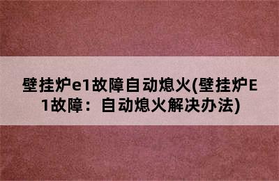 壁挂炉e1故障自动熄火(壁挂炉E1故障：自动熄火解决办法)