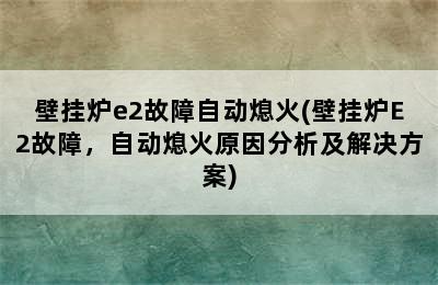 壁挂炉e2故障自动熄火(壁挂炉E2故障，自动熄火原因分析及解决方案)