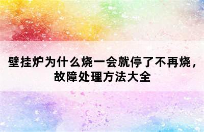 壁挂炉为什么烧一会就停了不再烧，故障处理方法大全