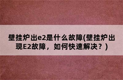 壁挂炉出e2是什么故障(壁挂炉出现E2故障，如何快速解决？)