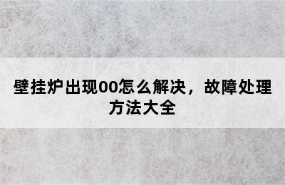 壁挂炉出现00怎么解决，故障处理方法大全