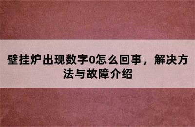 壁挂炉出现数字0怎么回事，解决方法与故障介绍