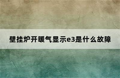 壁挂炉开暖气显示e3是什么故障