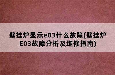 壁挂炉显示e03什么故障(壁挂炉E03故障分析及维修指南)