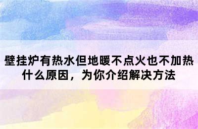 壁挂炉有热水但地暖不点火也不加热什么原因，为你介绍解决方法