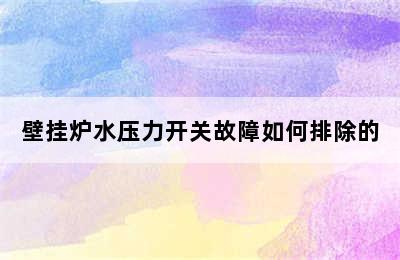 壁挂炉水压力开关故障如何排除的