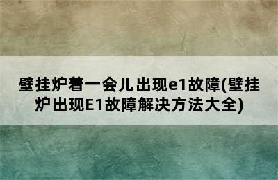 壁挂炉着一会儿出现e1故障(壁挂炉出现E1故障解决方法大全)