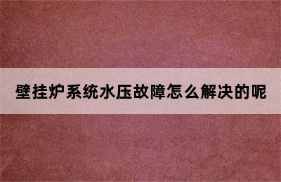 壁挂炉系统水压故障怎么解决的呢