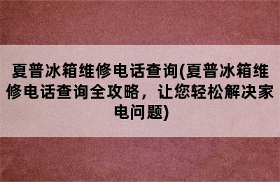 夏普冰箱维修电话查询(夏普冰箱维修电话查询全攻略，让您轻松解决家电问题)