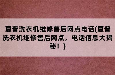 夏普洗衣机维修售后网点电话(夏普洗衣机维修售后网点，电话信息大揭秘！)