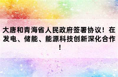 大唐和青海省人民政府签署协议！在发电、储能、能源科技创新深化合作！