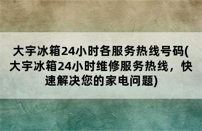 大宇冰箱24小时各服务热线号码(大宇冰箱24小时维修服务热线，快速解决您的家电问题)