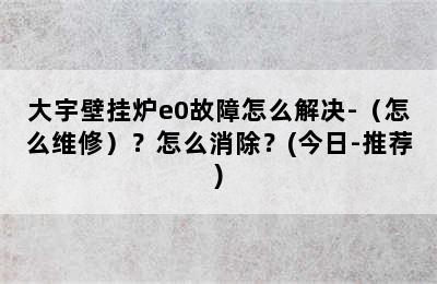 大宇壁挂炉e0故障怎么解决-（怎么维修）？怎么消除？(今日-推荐)