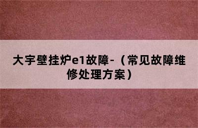 大宇壁挂炉e1故障-（常见故障维修处理方案）