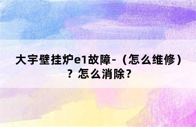 大宇壁挂炉e1故障-（怎么维修）？怎么消除？