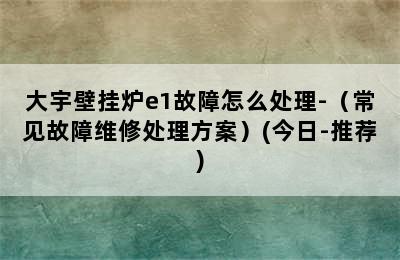 大宇壁挂炉e1故障怎么处理-（常见故障维修处理方案）(今日-推荐)