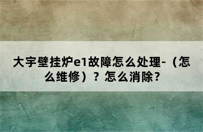 大宇壁挂炉e1故障怎么处理-（怎么维修）？怎么消除？