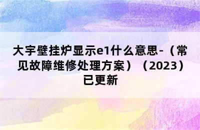 大宇壁挂炉显示e1什么意思-（常见故障维修处理方案）（2023）已更新