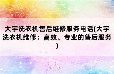 大宇洗衣机售后维修服务电话(大宇洗衣机维修：高效、专业的售后服务)