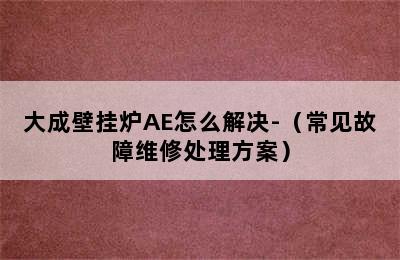 大成壁挂炉AE怎么解决-（常见故障维修处理方案）