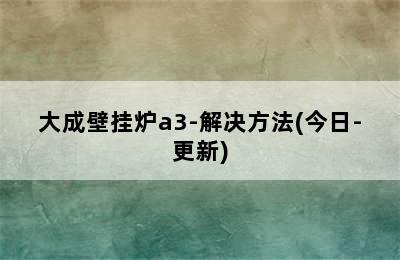 大成壁挂炉a3-解决方法(今日-更新)