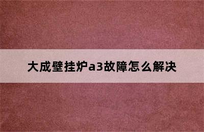 大成壁挂炉a3故障怎么解决