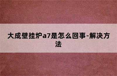 大成壁挂炉a7是怎么回事-解决方法