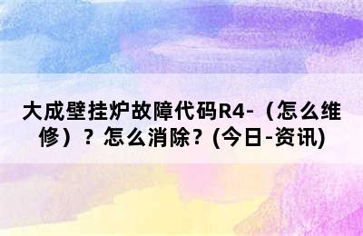 大成壁挂炉故障代码R4-（怎么维修）？怎么消除？(今日-资讯)