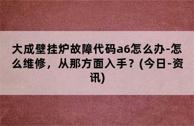 大成壁挂炉故障代码a6怎么办-怎么维修，从那方面入手？(今日-资讯)