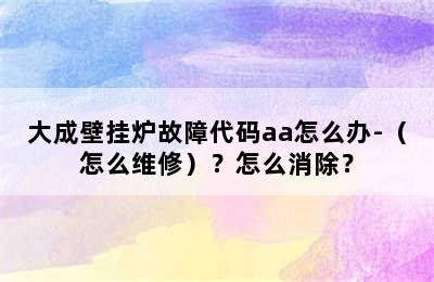 大成壁挂炉故障代码aa怎么办-（怎么维修）？怎么消除？