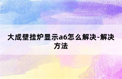 大成壁挂炉显示a6怎么解决-解决方法