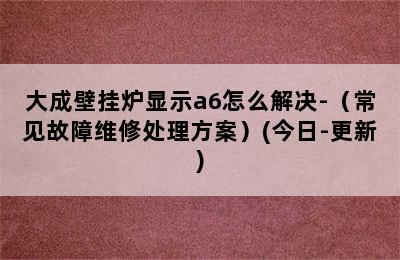 大成壁挂炉显示a6怎么解决-（常见故障维修处理方案）(今日-更新)