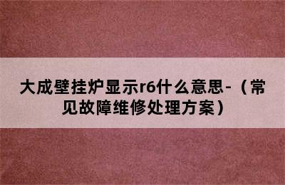 大成壁挂炉显示r6什么意思-（常见故障维修处理方案）