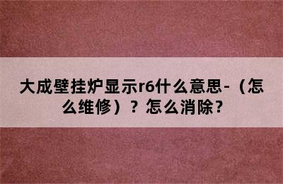 大成壁挂炉显示r6什么意思-（怎么维修）？怎么消除？