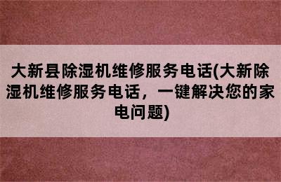 大新县除湿机维修服务电话(大新除湿机维修服务电话，一键解决您的家电问题)