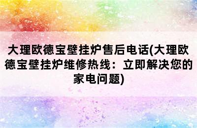 大理欧德宝壁挂炉售后电话(大理欧德宝壁挂炉维修热线：立即解决您的家电问题)